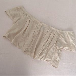 Ivory Off the Shoulder Button Down Flowy Crop Top